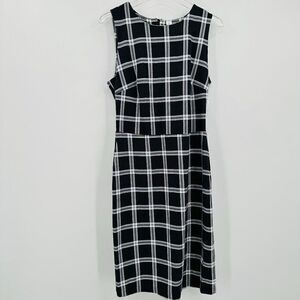 Old Navy Size Medium Tall Gray Plaid Sleeveless Stretch Knit Career A Line Dress